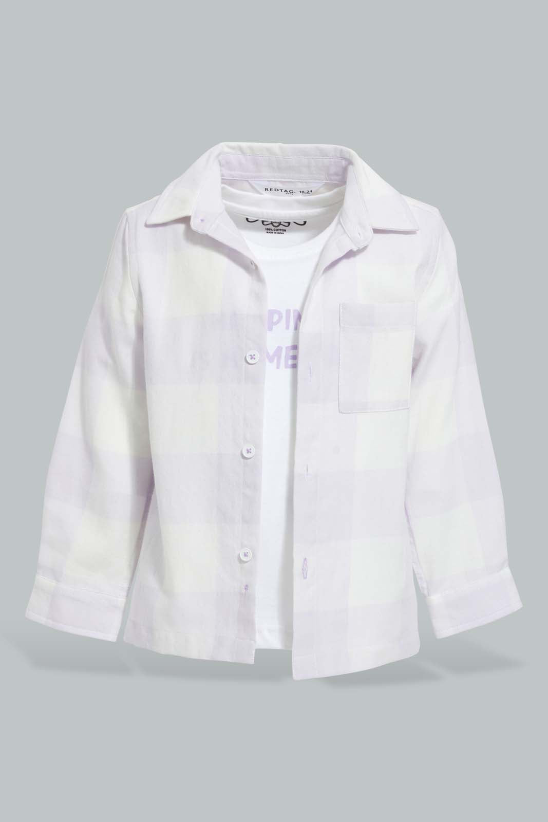 Redtag-Orange-Check-Casual-Shirt-With-T-Shirt(2-In-1)-Casual-Shirts-Infant-Boys-3 to 24 Months