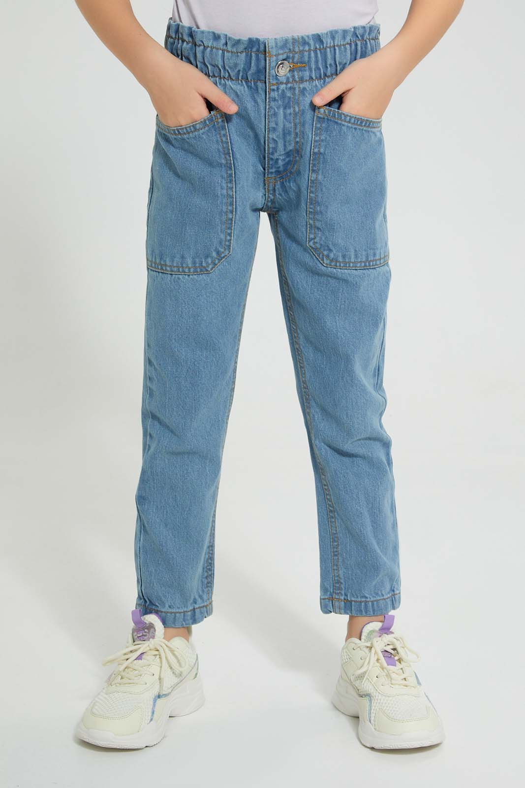 Redtag-Light-Wash-Front-Patch-Pocket-Jean-Colour:Light-Wash,-Filter:Girls-(2-to-8-Yrs),-Girls-Jeans,-New-In,-New-In-GIR,-Non-Sale,-S22A,-Section:Kidswear-Girls-2 to 8 Years