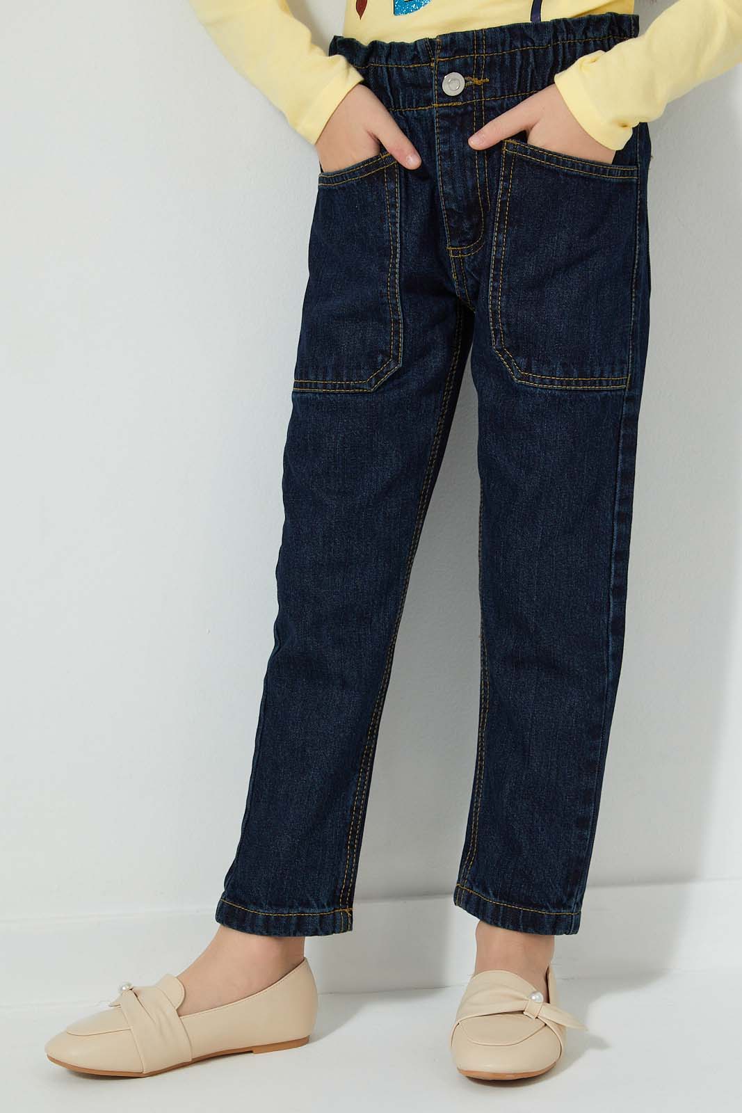 Redtag-Denim-Blue-Front-Patch-Pocket-Jean-Colour:Denim,-Filter:Girls-(2-to-8-Yrs),-Girls-Jeans,-New-In,-New-In-GIR,-Non-Sale,-S22A,-Section:Kidswear-Girls-2 to 8 Years