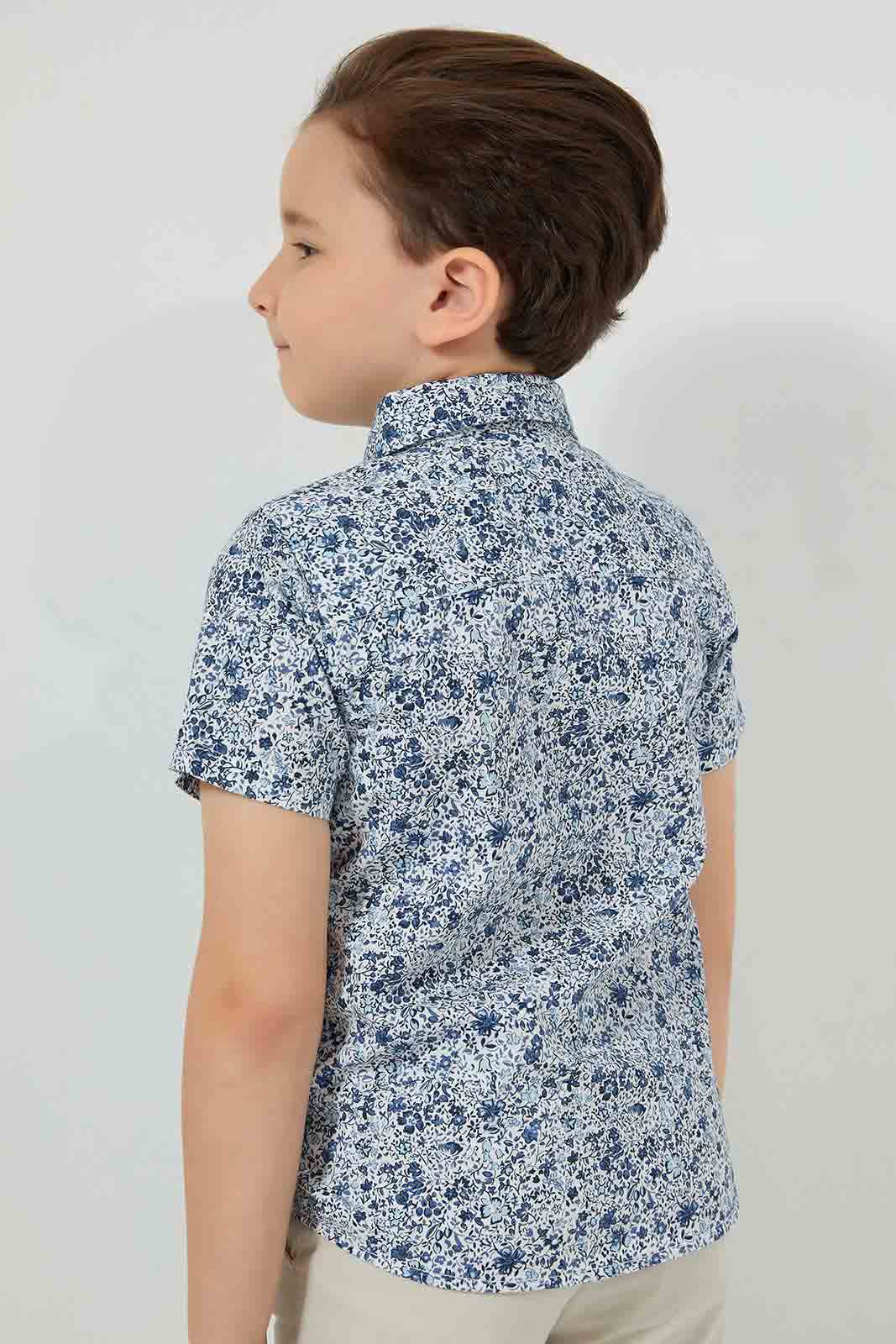 Redtag-Blue-Floral-PrinT-Shirt-And-Bow-Tie-Casual-Shirts-Boys-2 to 8 Years