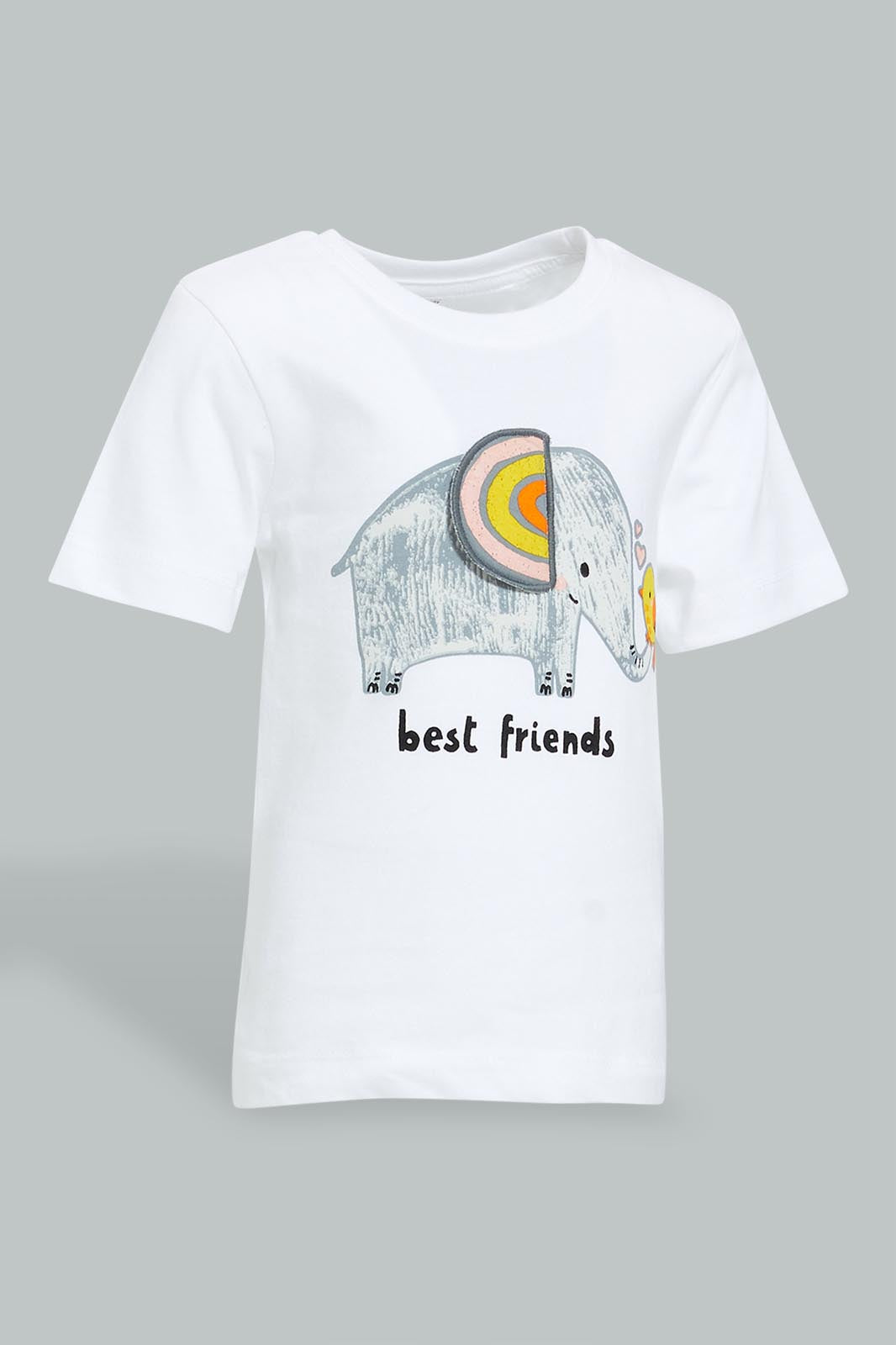 Redtag-White-Elephant-Apllique-Short-Slv-Tshirt-All-Over-Prints-Infant-Boys-3 to 24 Months