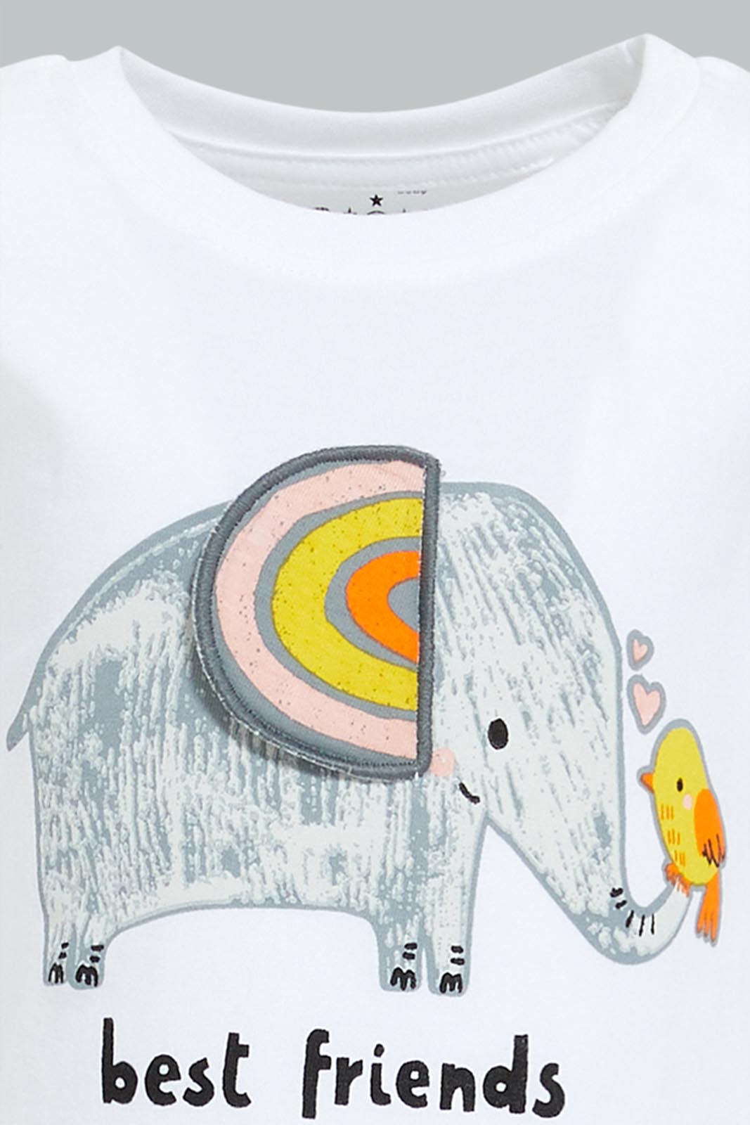 Redtag-White-Elephant-Apllique-Short-Slv-Tshirt-All-Over-Prints-Infant-Boys-3 to 24 Months