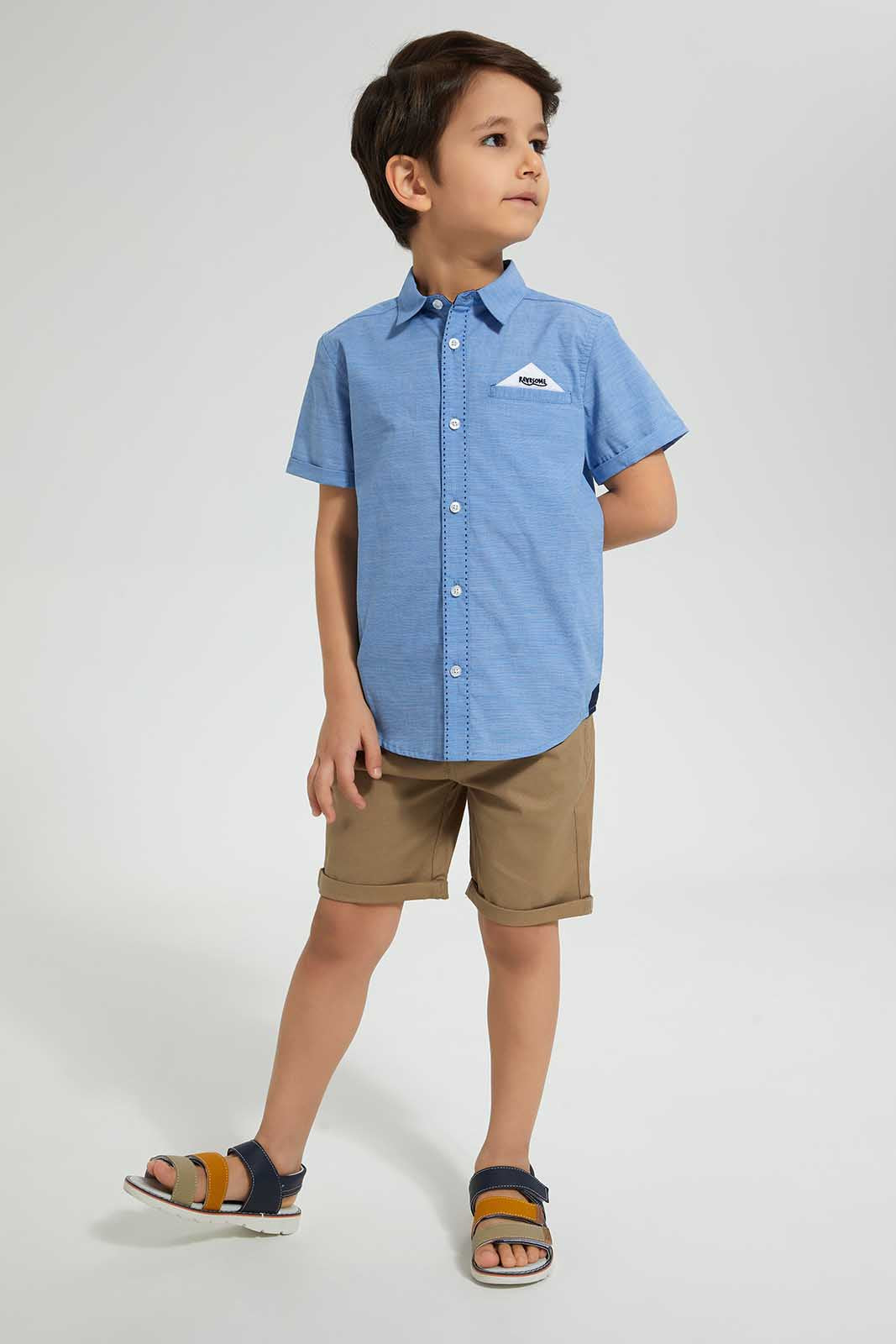 Redtag-Blue-Short-Sleeve-Pocket-Square-Shirt-Casual-Shirts-Boys-2 to 8 Years