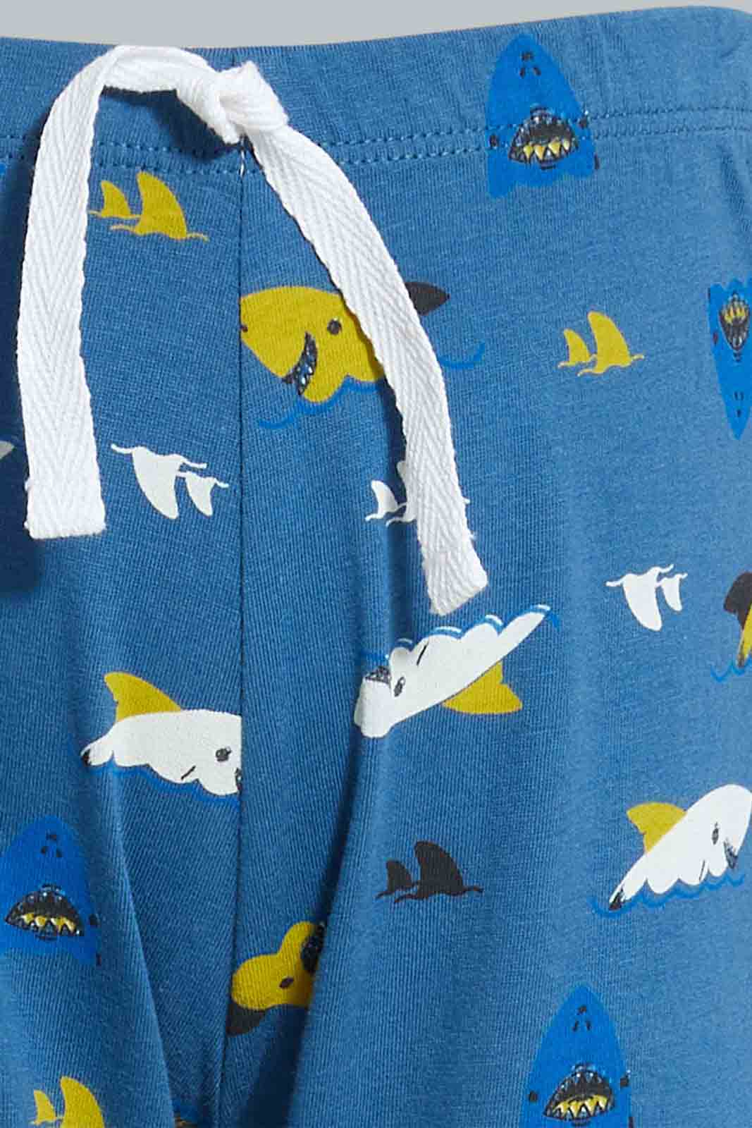 Redtag-White-And-Navy-3-Pack-Shark-Pyjama-Set-Set-Pyjama-Sets-Infant-Boys-3 to 24 Months