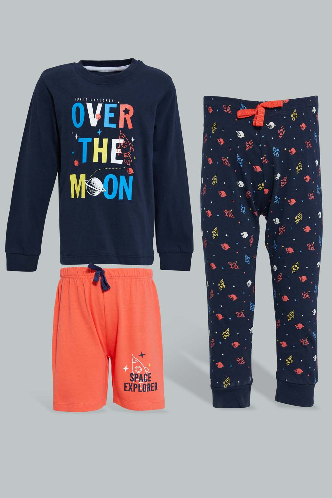 Redtag-Navy-And-Red-3-Pack-Pyjama-Set-Set-Pyjama-Sets-Infant-Boys-3 to 24 Months