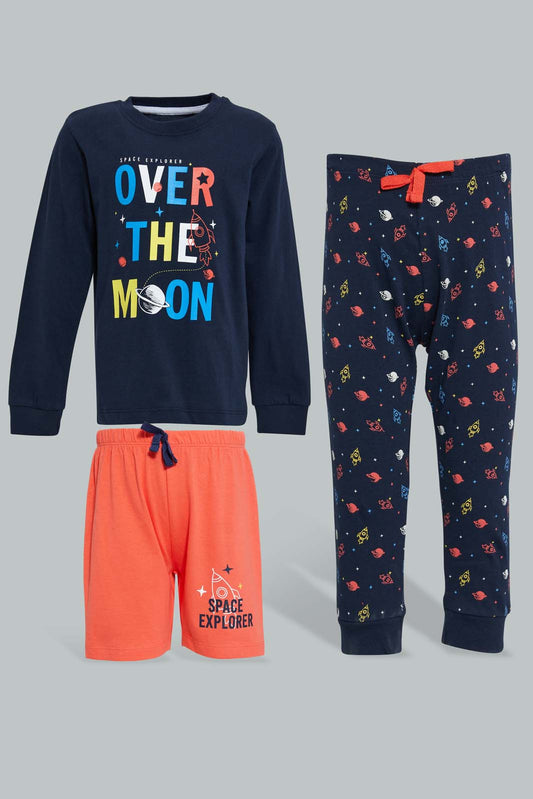 Redtag-Navy-And-Red-3-Pack-Pyjama-Set-Set-Pyjama-Sets-Infant-Boys-3 to 24 Months