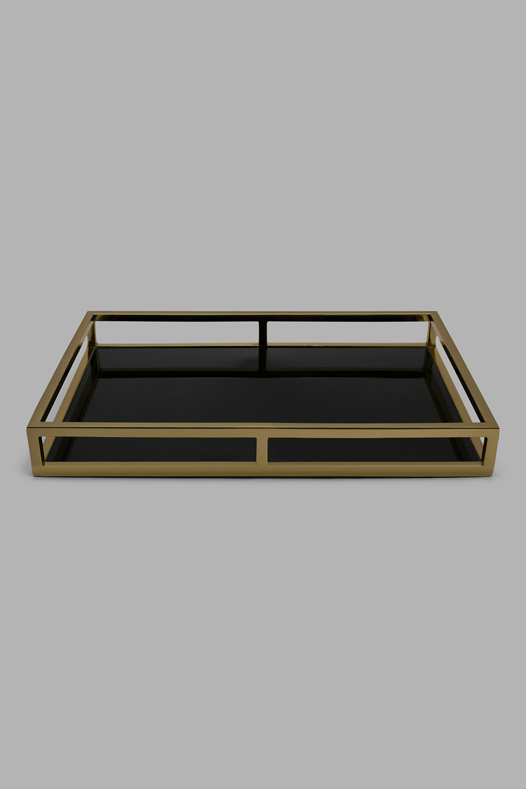 Redtag-Gold-Rectangle-Tray-With-Black-Glass-Trays-Home-Dining-