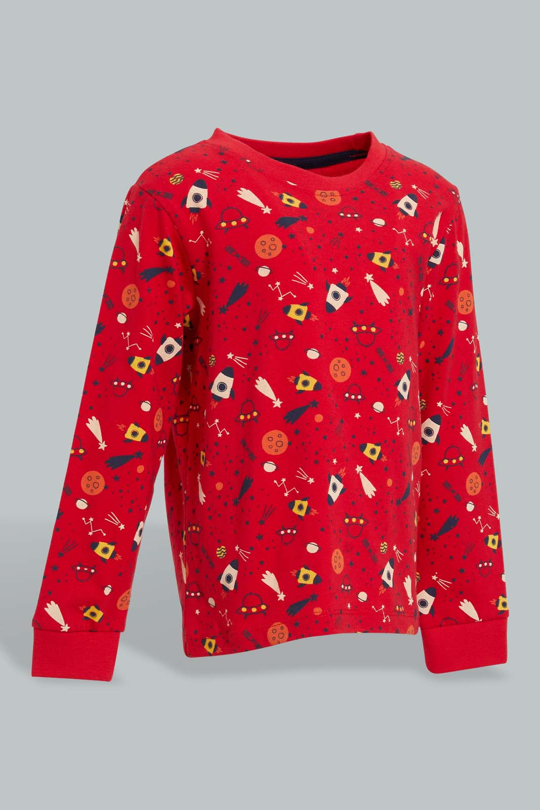 Redtag-White-And-Red-Space-4-Pack-Long-Pyjama-Set-Set-Pyjama-Sets-Infant-Boys-3 to 24 Months