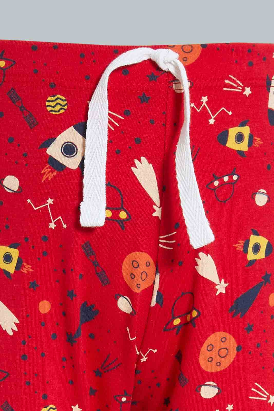 Redtag-White-And-Red-Space-4-Pack-Long-Pyjama-Set-Set-Pyjama-Sets-Infant-Boys-3 to 24 Months