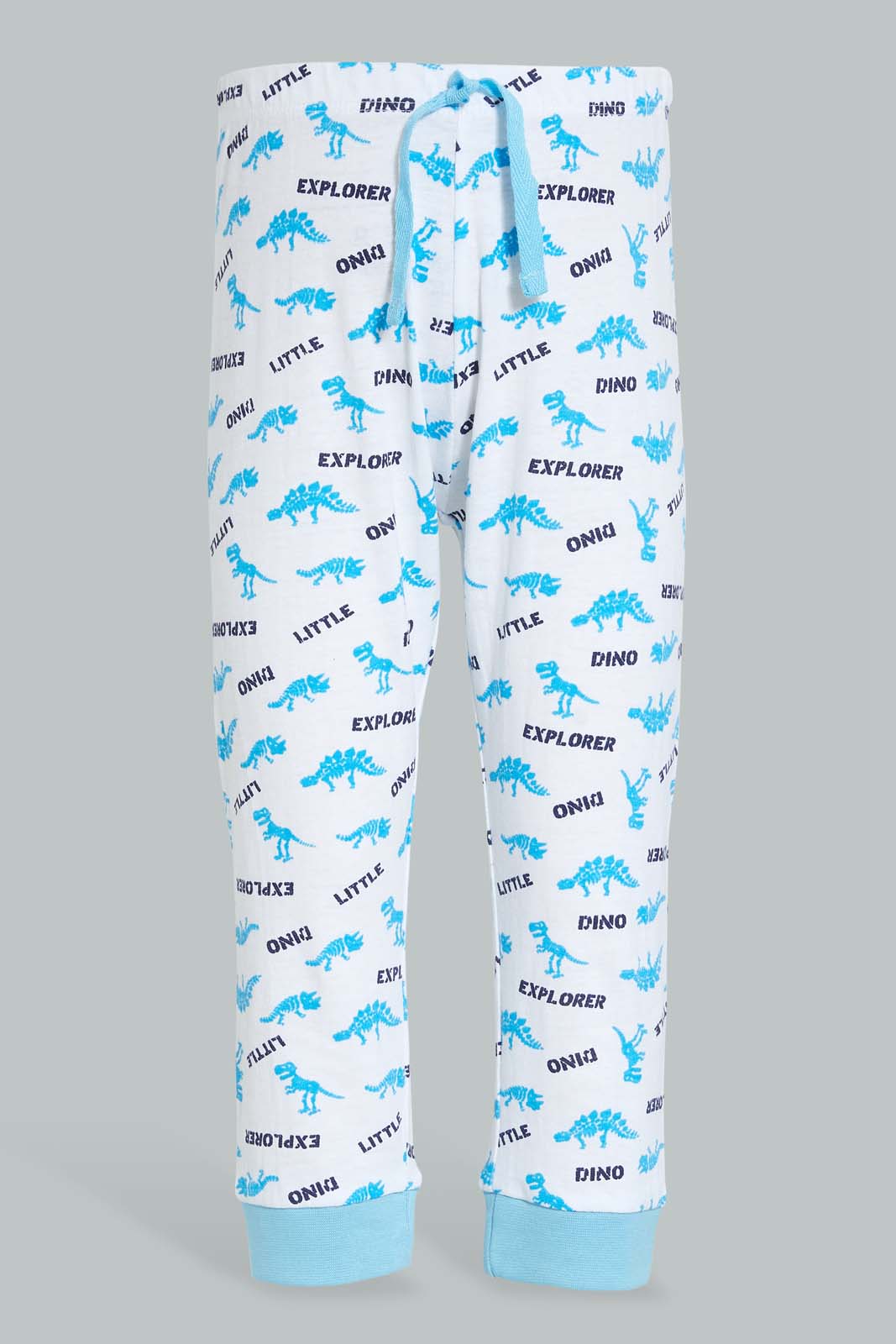 Redtag-White-And-Blue-Dino-4-Pack-Long-Pyjama-Set-Set-Pyjama-Sets-Infant-Boys-3 to 24 Months