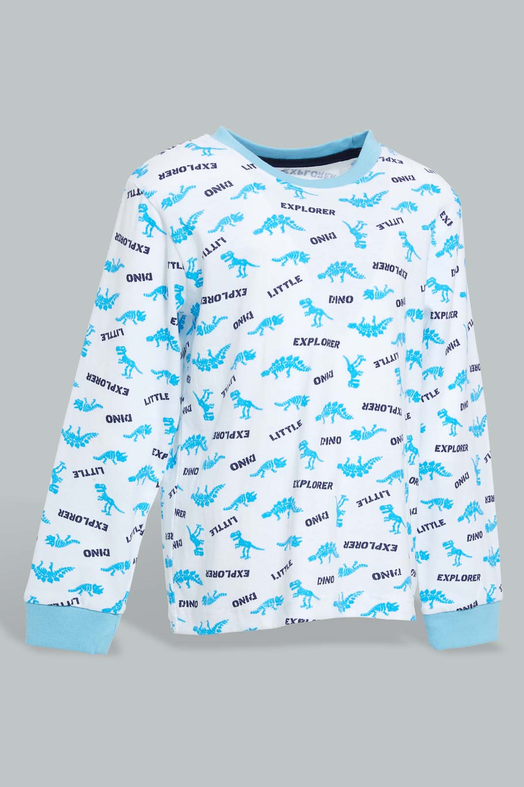 Redtag-White-And-Blue-Dino-4-Pack-Long-Pyjama-Set-Set-Pyjama-Sets-Infant-Boys-3 to 24 Months