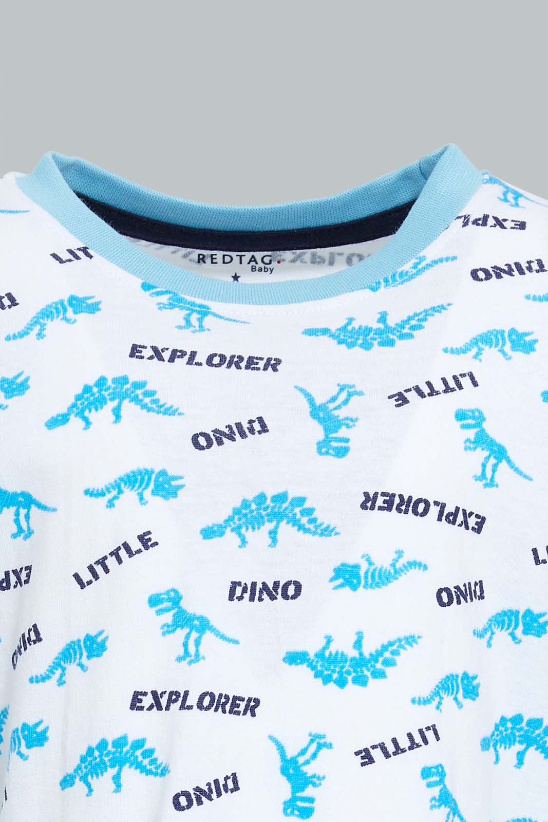 Redtag-White-And-Blue-Dino-4-Pack-Long-Pyjama-Set-Set-Pyjama-Sets-Infant-Boys-3 to 24 Months