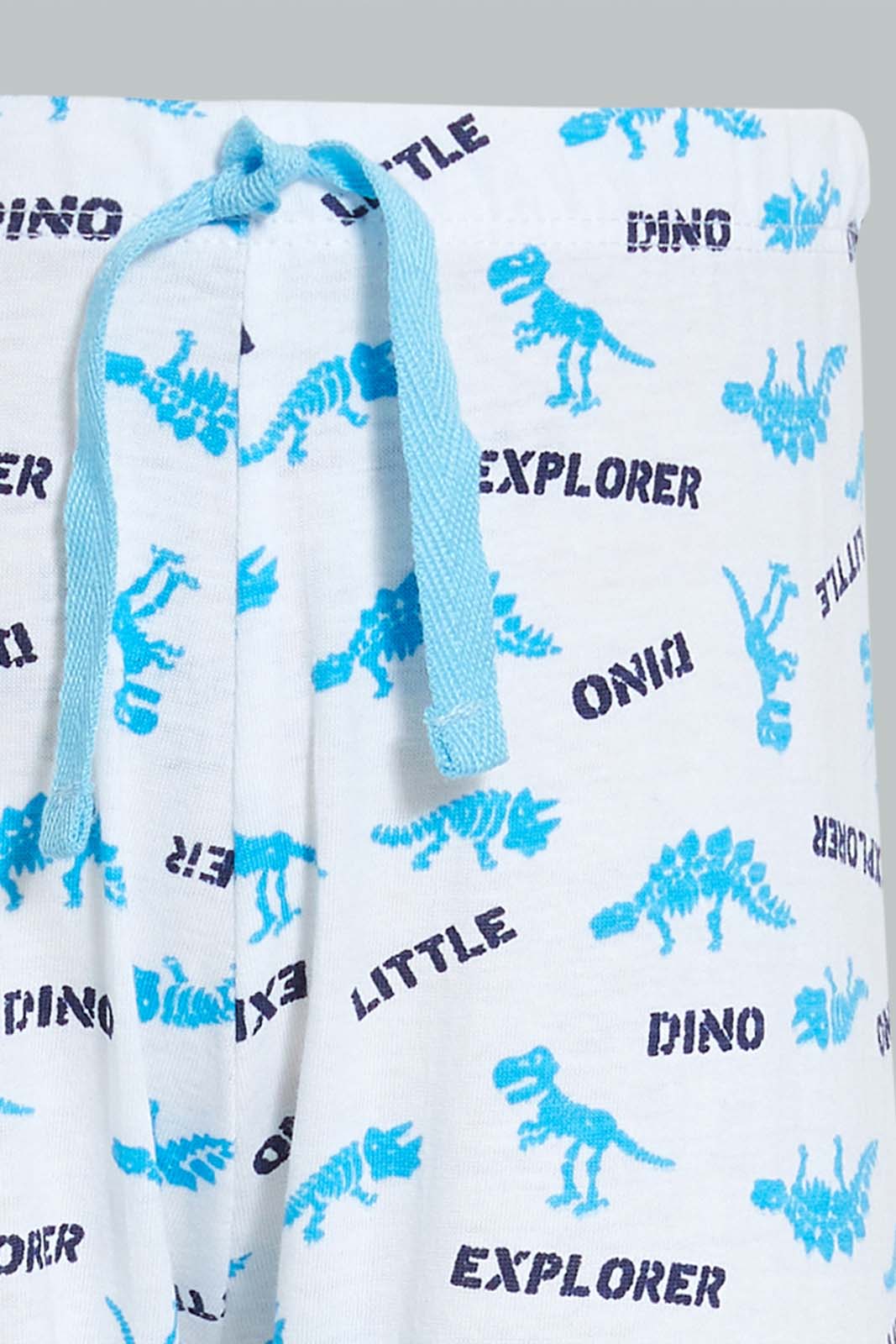 Redtag-White-And-Blue-Dino-4-Pack-Long-Pyjama-Set-Set-Pyjama-Sets-Infant-Boys-3 to 24 Months