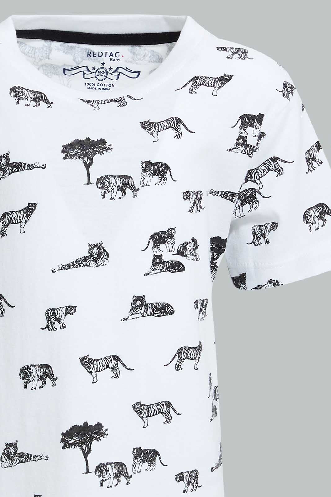 Redtag-White-Dino-Printed-Short-T-Shirt-Colour:White,-Filter:Infant-Boys-(3-to-24-Mths),-Infant-Boys-T-Shirts,-New-In,-New-In-INB,-Non-Sale,-S22B,-Section:Kidswear,-TBL-Infant-Boys-3 to 24 Months