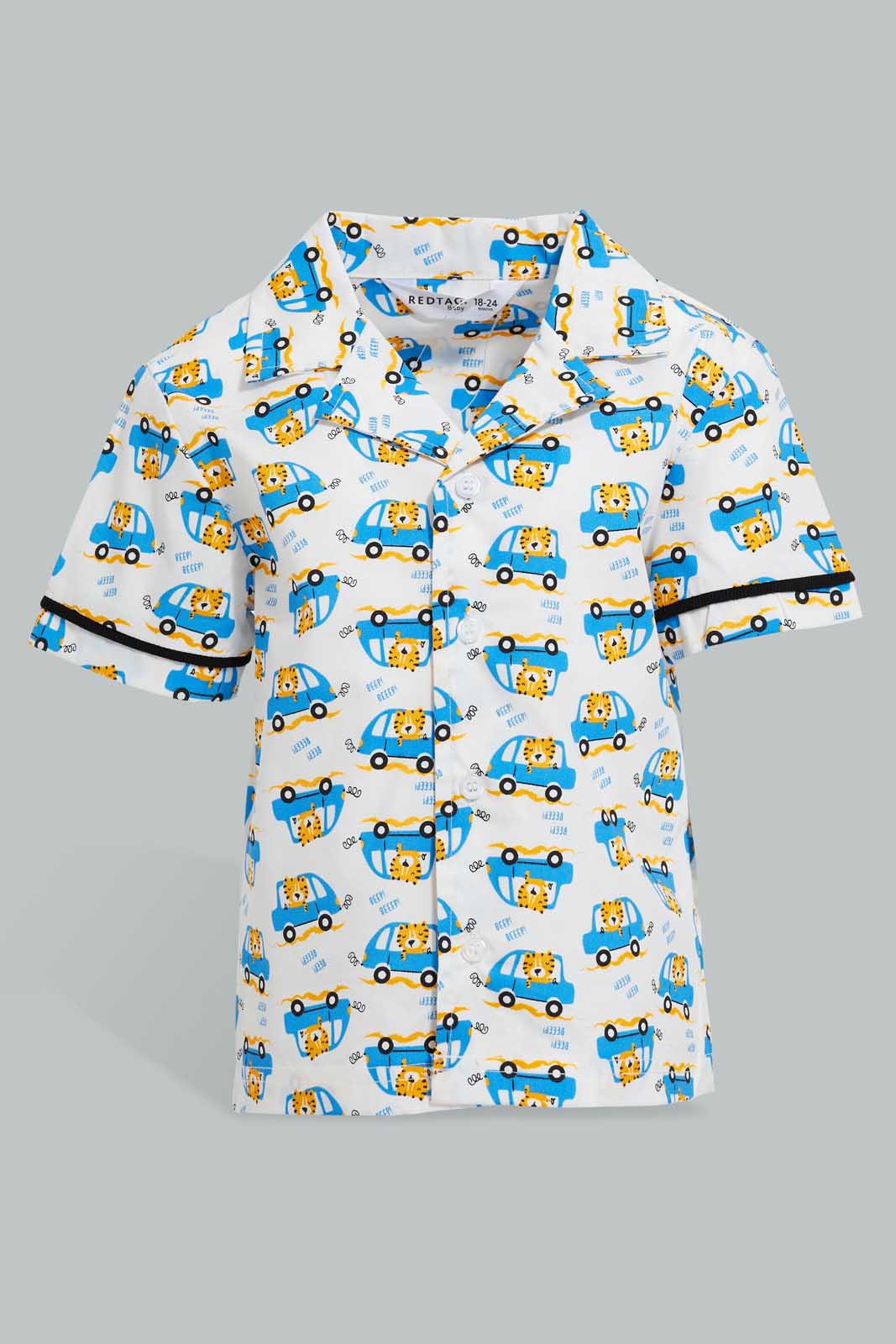 Redtag-White-Car-Printed-Woven-Short-Pj-Set-(2-Pack)-Pyjama-Sets-Infant-Boys-3 to 24 Months