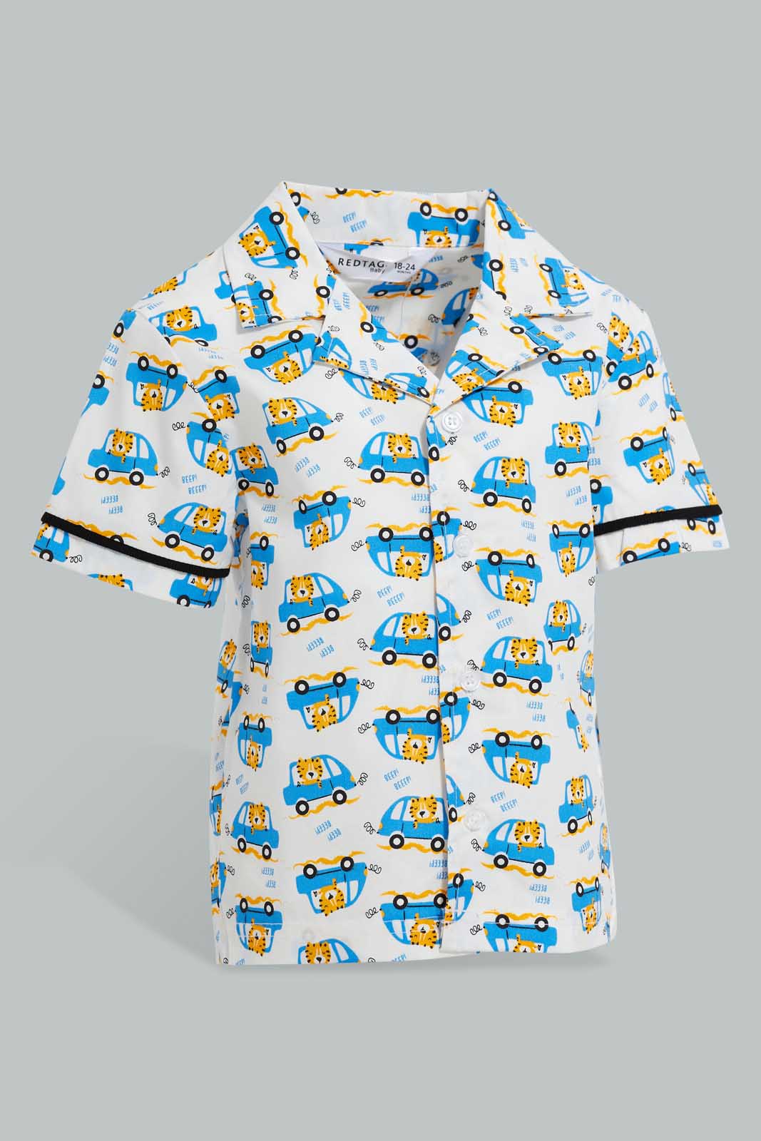 Redtag-White-Car-Printed-Woven-Short-Pj-Set-(2-Pack)-Pyjama-Sets-Infant-Boys-3 to 24 Months