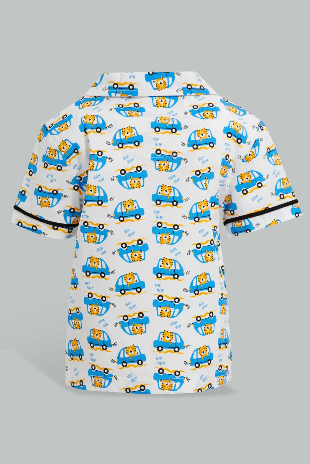 Redtag-White-Car-Printed-Woven-Short-Pj-Set-(2-Pack)-Pyjama-Sets-Infant-Boys-3 to 24 Months