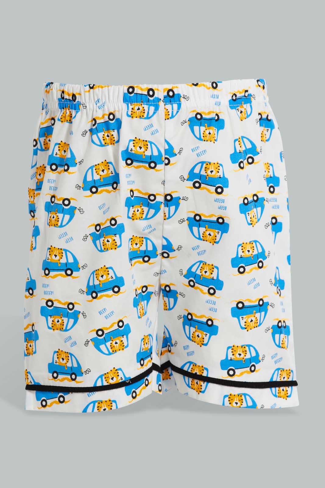 Redtag-White-Car-Printed-Woven-Short-Pj-Set-(2-Pack)-Pyjama-Sets-Infant-Boys-3 to 24 Months