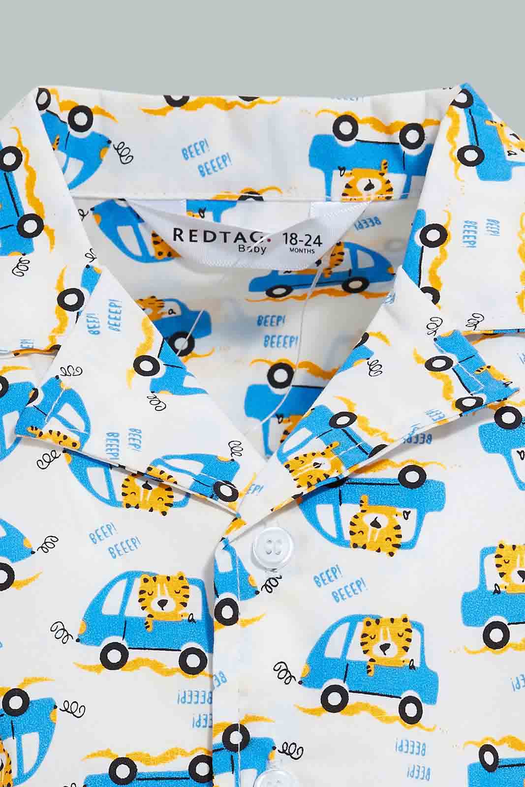 Redtag-White-Car-Printed-Woven-Short-Pj-Set-(2-Pack)-Pyjama-Sets-Infant-Boys-3 to 24 Months