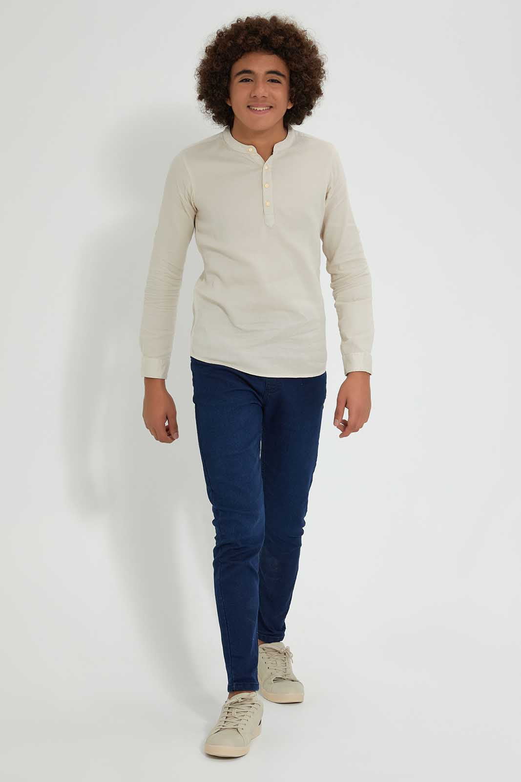 Redtag-Beige-Kurta-Casual-Shirt-Casual-Shirts-Senior-Boys-9 to 14 Years