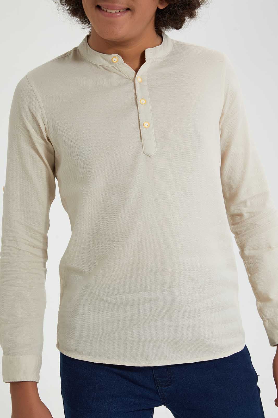 Redtag-Beige-Kurta-Casual-Shirt-Casual-Shirts-Senior-Boys-9 to 14 Years