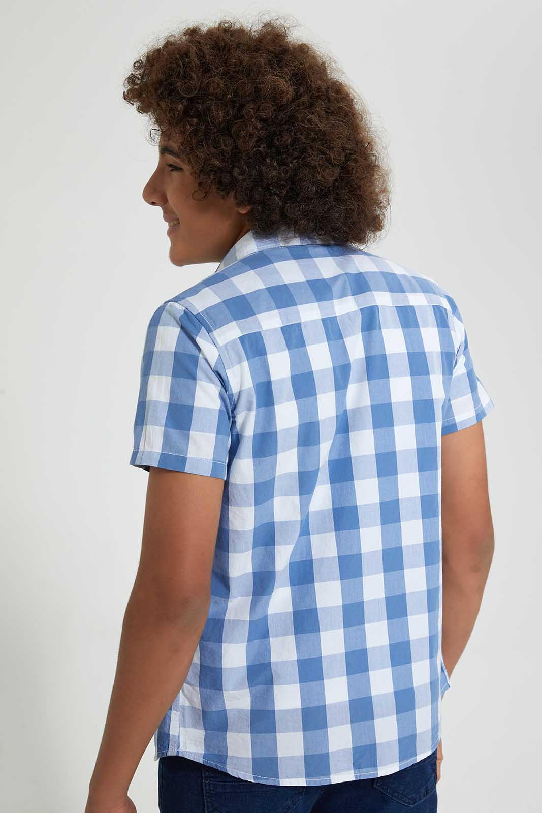 Redtag-Blue-Check-With-T-Shirt-Casual-Shirts-Senior-Boys-9 to 14 Years