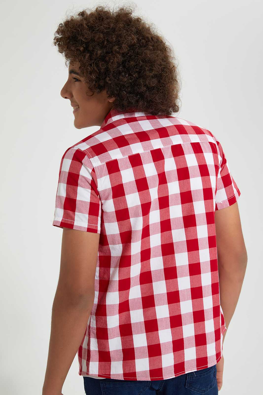 Redtag-Red-Check-With-T-Shirt-Casual-Shirts-Senior-Boys-9 to 14 Years