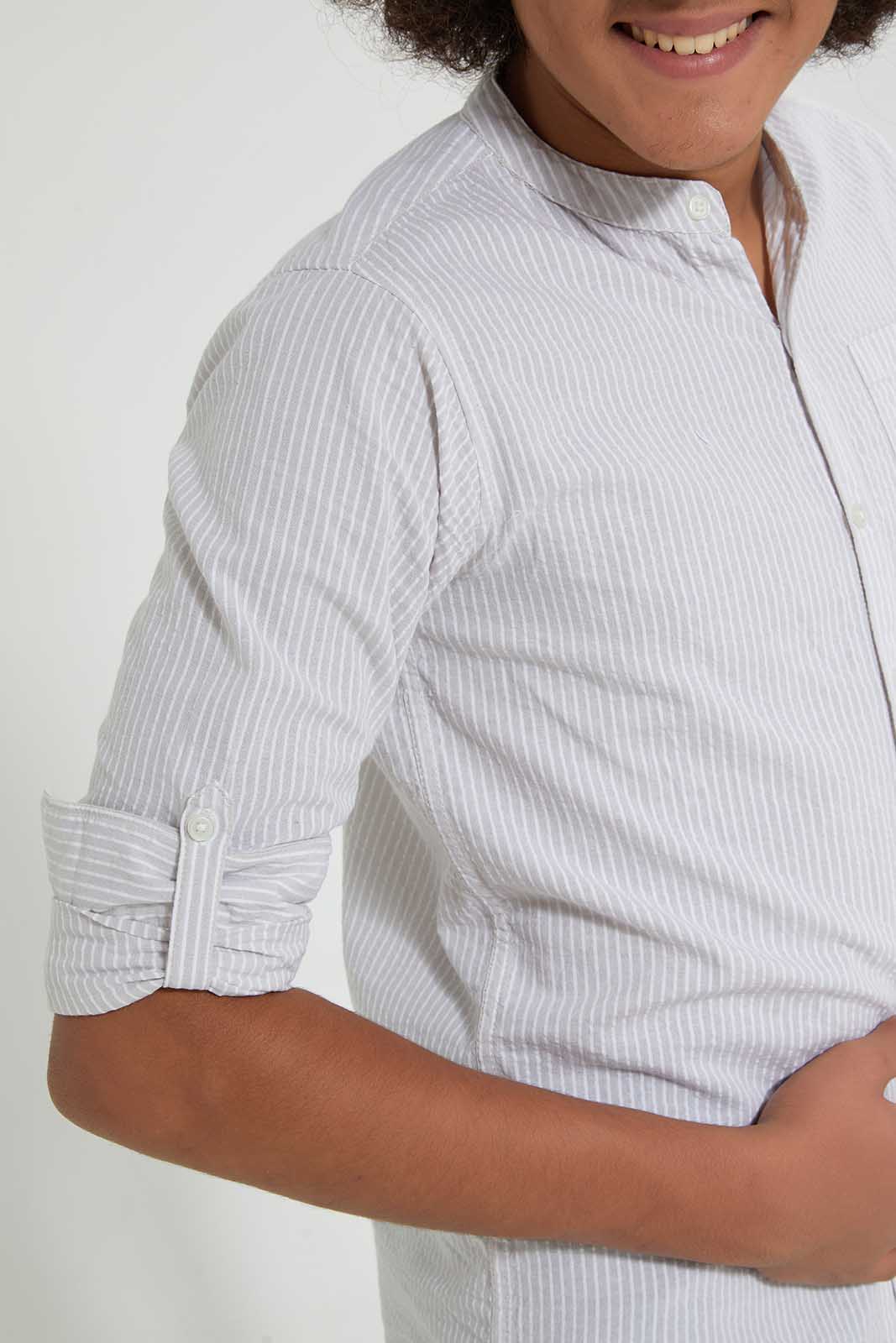 Redtag-Beige-Seer-Sucker-Stripe-Casual-Shirt-Casual-Shirts-Senior-Boys-9 to 14 Years