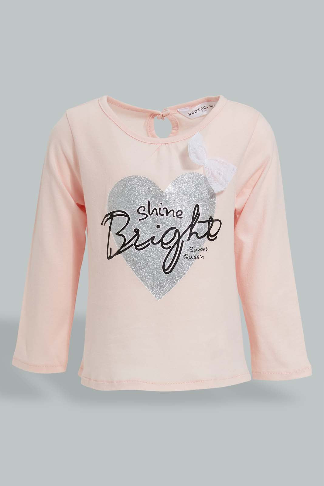 Redtag-Pink-Embellished-Word-Printed-T-Shirt-Embellished-Infant-Girls-3 to 24 Months