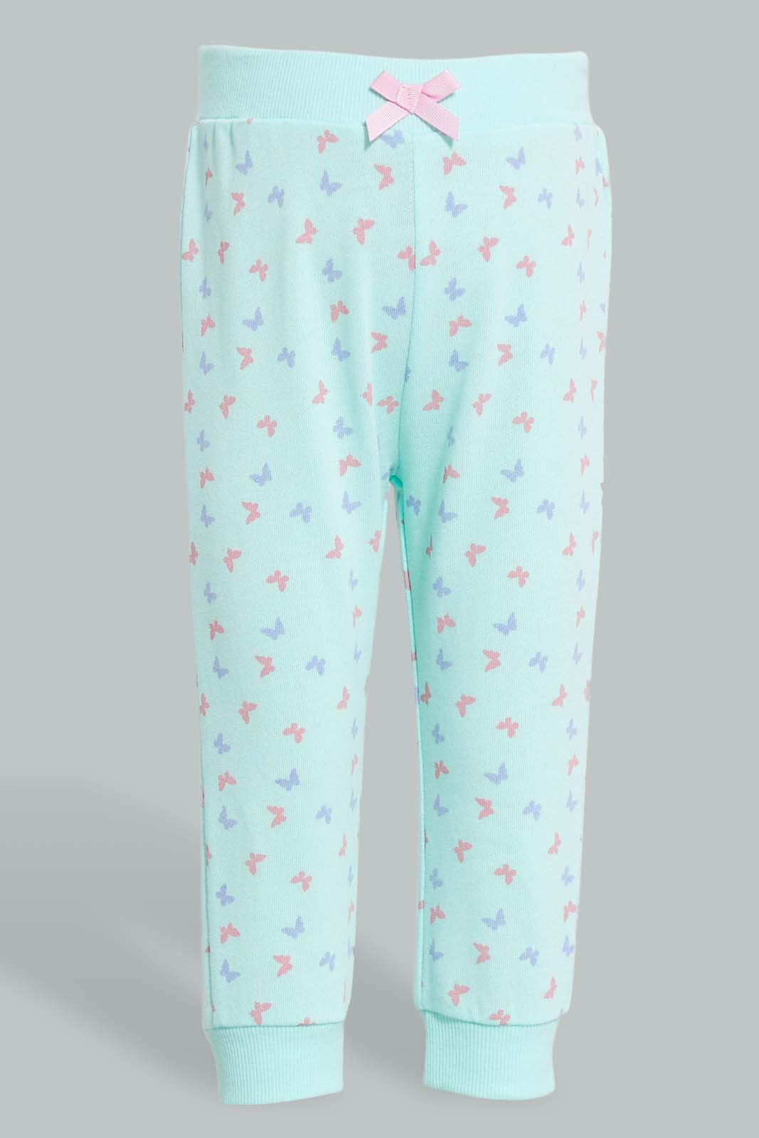 Redtag-Multi-Colour-2Pcs-Pack-Track-Pant-Joggers-Infant-Girls-3 to 24 Months