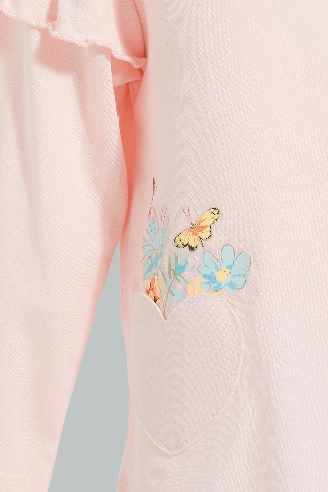 Redtag-Pink-Butterfly-Applique-Fashion-T-Shirt-Embellished-Infant-Girls-3 to 24 Months
