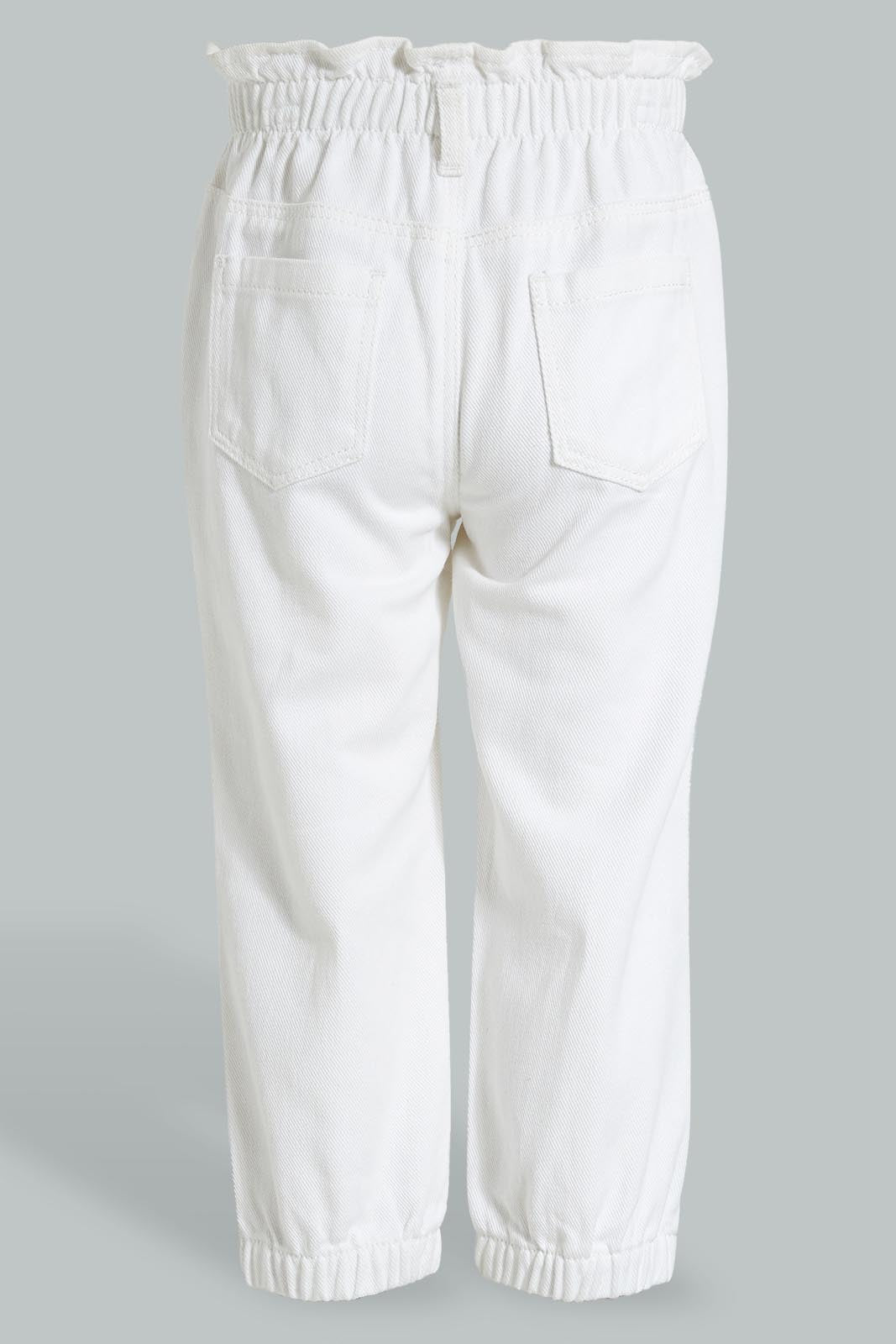 Redtag-Off-White-Coloured-Denim-Jogger-Jeans-Baggy-Fit-Infant-Girls-3 to 24 Months