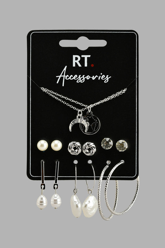 Silver Necklace And Earring Set For Women (Set of 8)