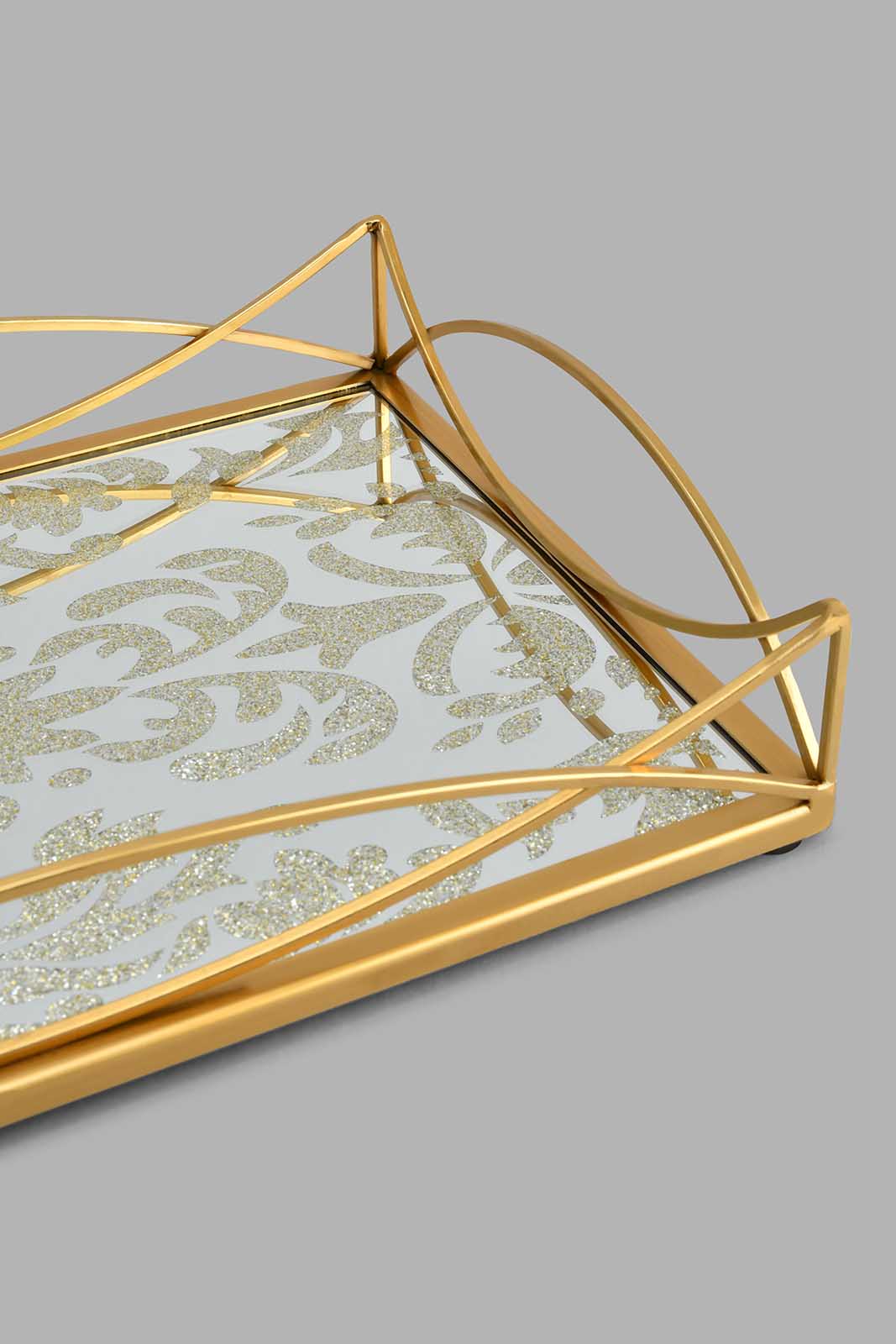 Redtag-Gold-Rectangle-Mirror-Tray-(Medium)-Trays-Home-Dining-