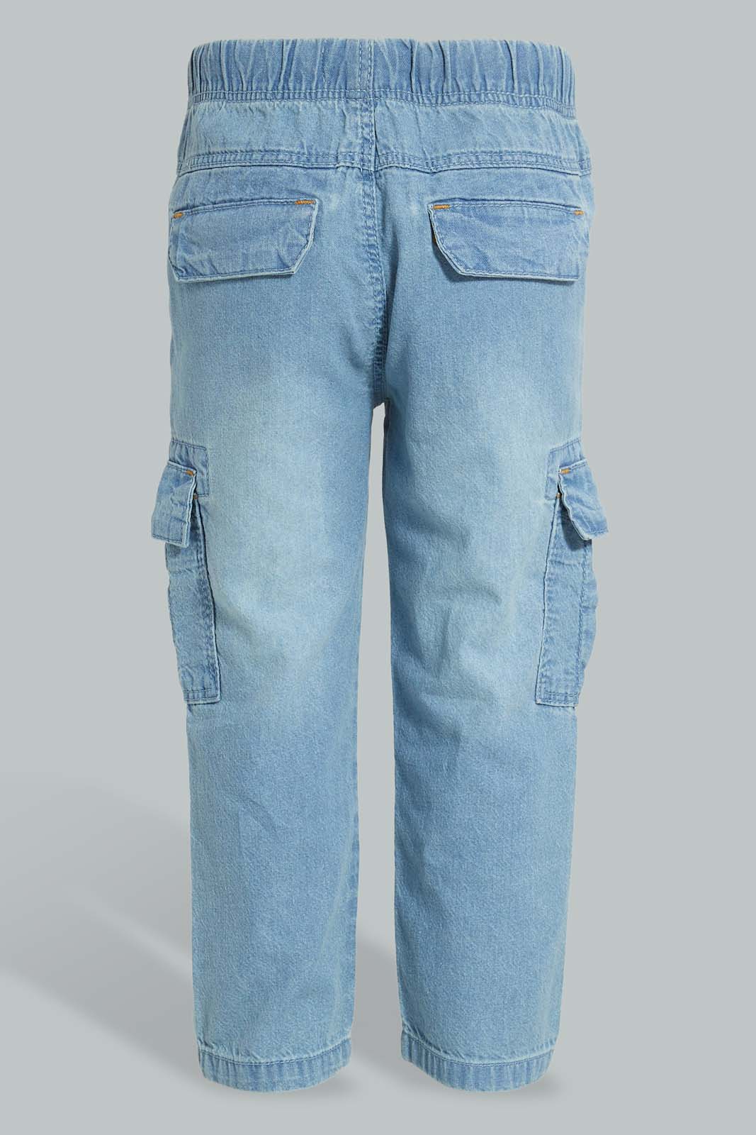 Redtag-Light-Wash-Anti-Fit-Denim-Pant-With-Cargo-Pocket-Jeans-Slim-Fit-Infant-Boys-3 to 24 Months