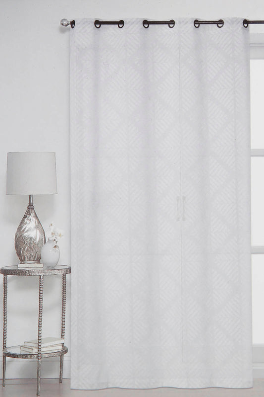 Redtag-Beige-Geometric-1-Piece-Sheer-Curtain-Category:Curtains,-Colour:Beige,-Deals:New-In,-Filter:Home-Bedroom,-HMW-BED-Curtains,-New-In-HMW-BED,-Non-Sale,-Section:Homewares,-W22O-Home-Bedroom-