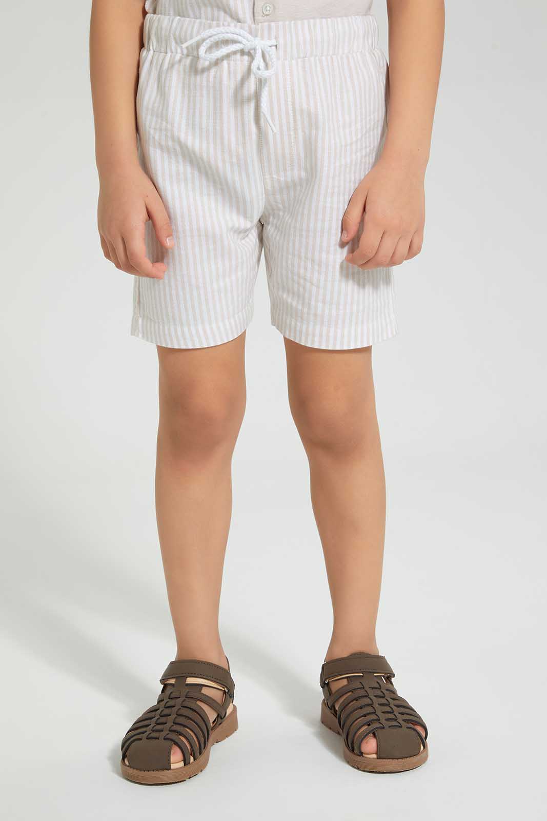 Redtag-Stone-Stripe-Panelled-Shirt-And-Short-Set-Sets-Boys-2 to 8 Years