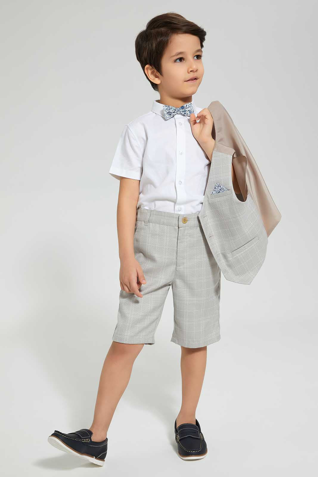 Redtag-Beige-Check-Short-Shorts-Boys-2 to 8 Years