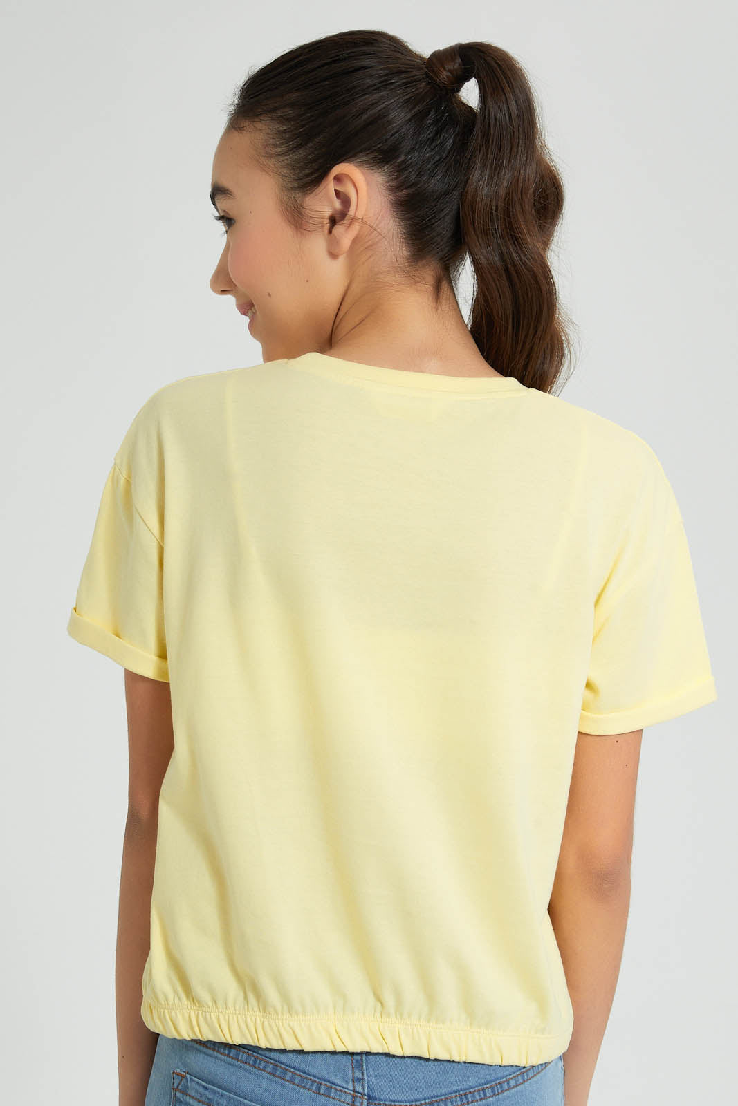 Redtag-Yellow-Lion-King-Boxy-Crop-Top-Graphic-Prints-Senior-Girls-9 to 14 Years