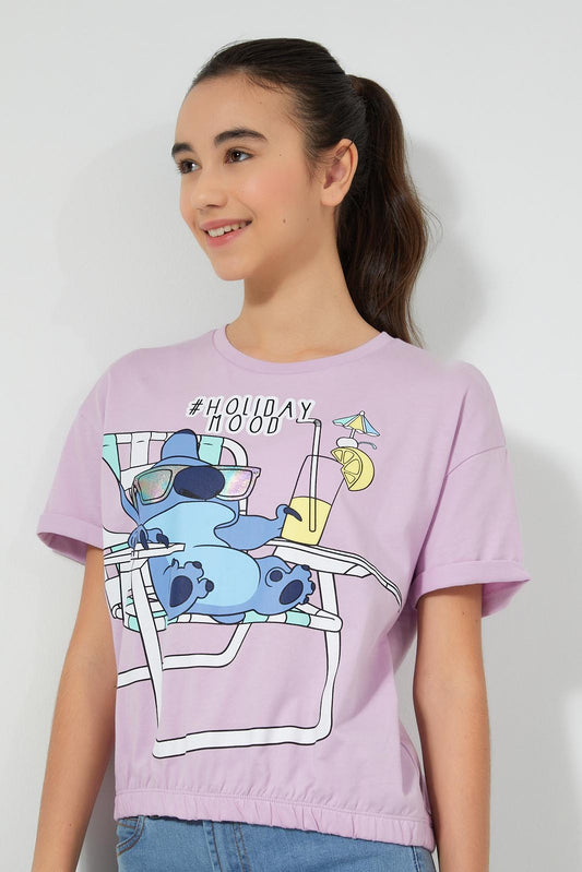 Redtag-Purple-Stitch-Boxy-Crop-Top-Graphic-Prints-Senior-Girls-9 to 14 Years