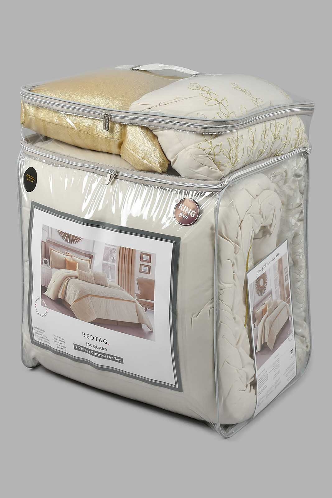 Redtag-Beige-Jacquard--7-Piece-Comforter-Set-
(King-Size)-Comforters-Home-Bedroom-