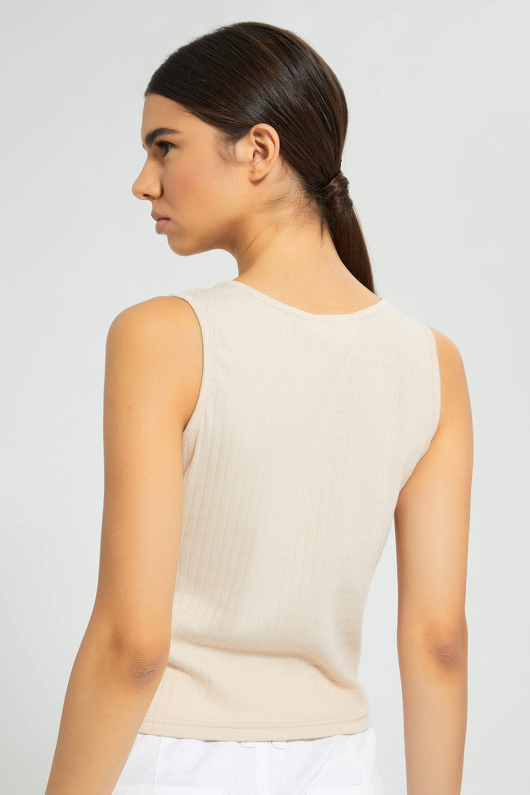 Redtag-Taupe-Sleeveless-Ribbed-T-Shirt-Plain-Women's-