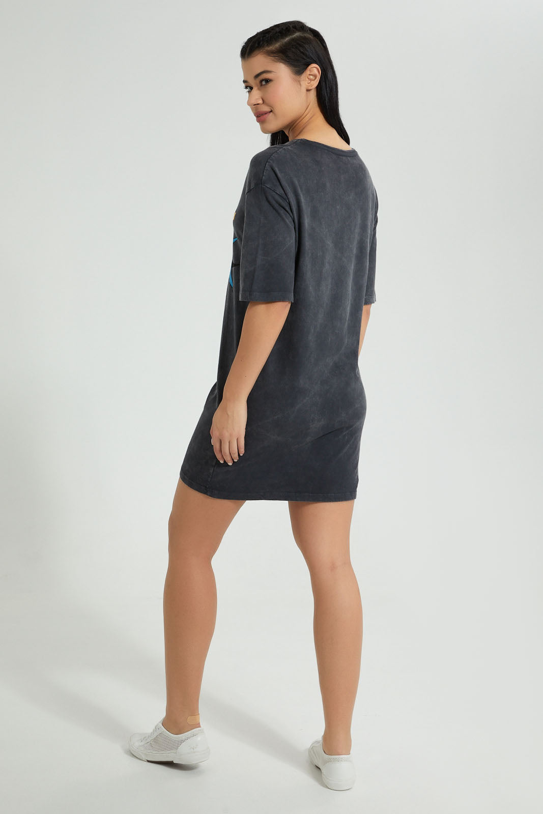 Redtag-Acid-Wash-Batgirl-Long-Line-Character-T-Shirt-Colour:Charcoal,-Filter:Women's-Clothing,-New-In,-New-In-Women,-Non-Sale,-S22B,-Section:Women,-Women-T-Shirts-Women's-