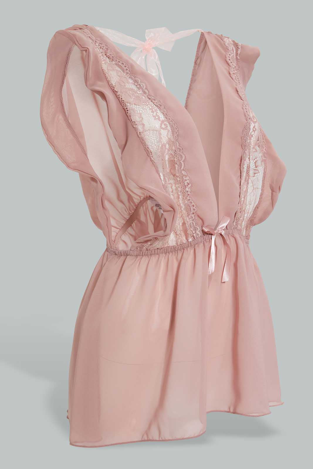 Redtag-Blush-Plain-Non-Padded-Lace-Babydoll-With-Thong-Babydolls-Women's-