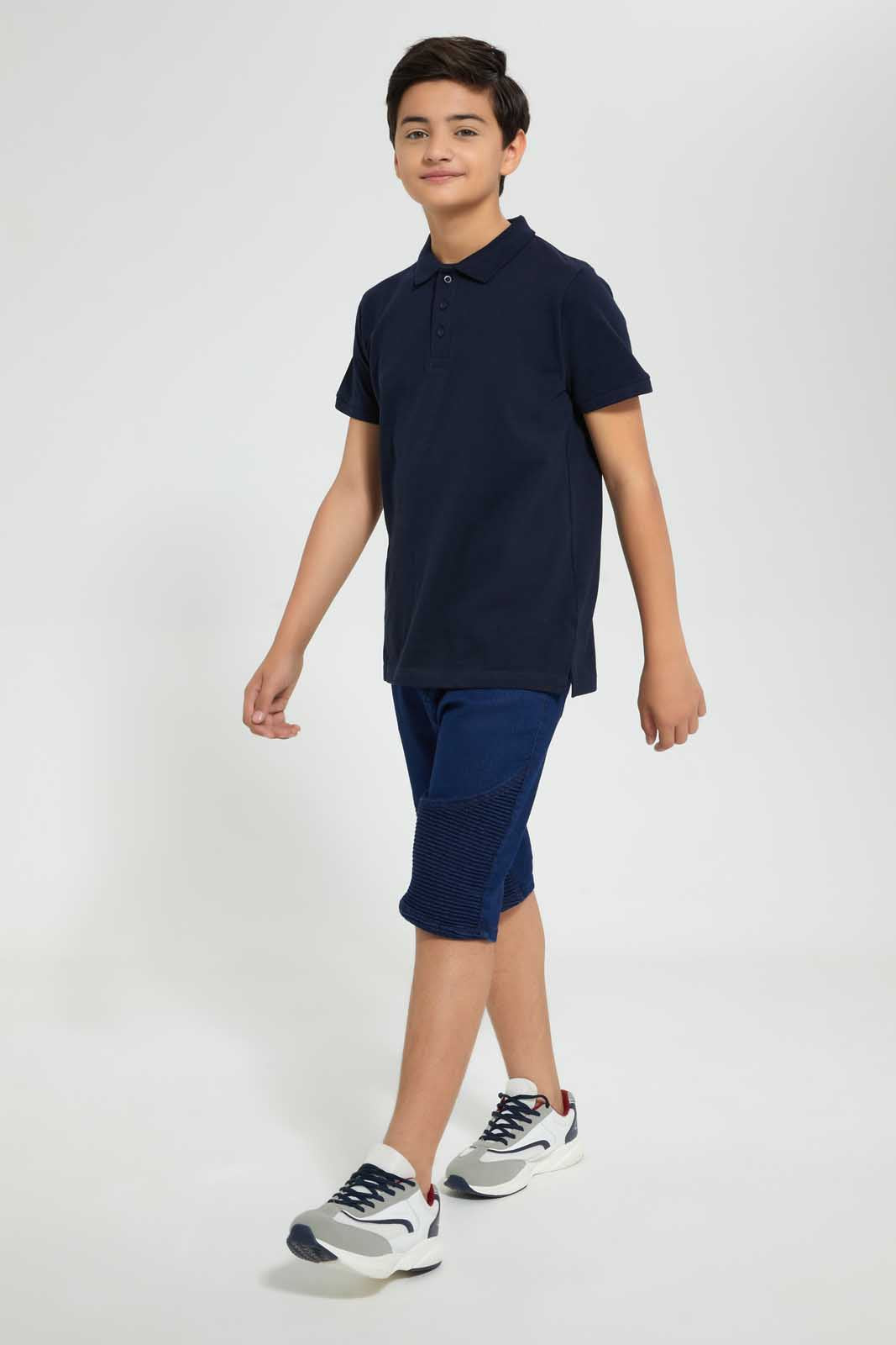 Redtag-Navy-Basic-Polo-Polo-Shirts-Senior-Boys-9 to 14 Years