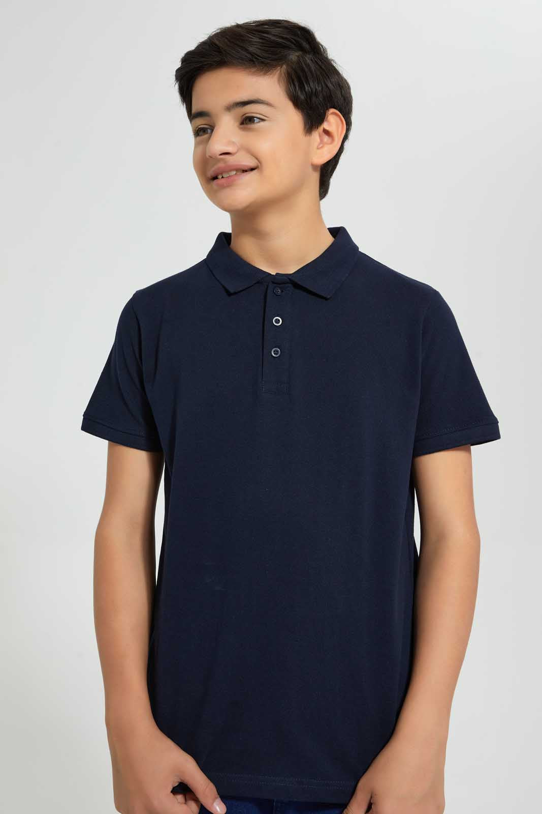 Redtag-Navy-Basic-Polo-Polo-Shirts-Senior-Boys-9 to 14 Years