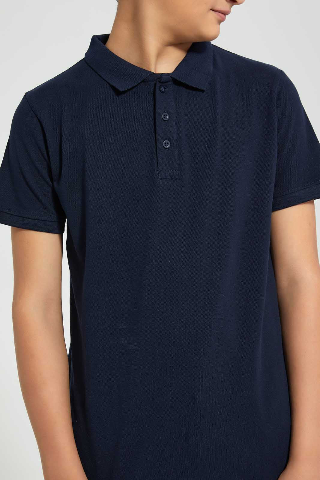 Redtag-Navy-Basic-Polo-Polo-Shirts-Senior-Boys-9 to 14 Years