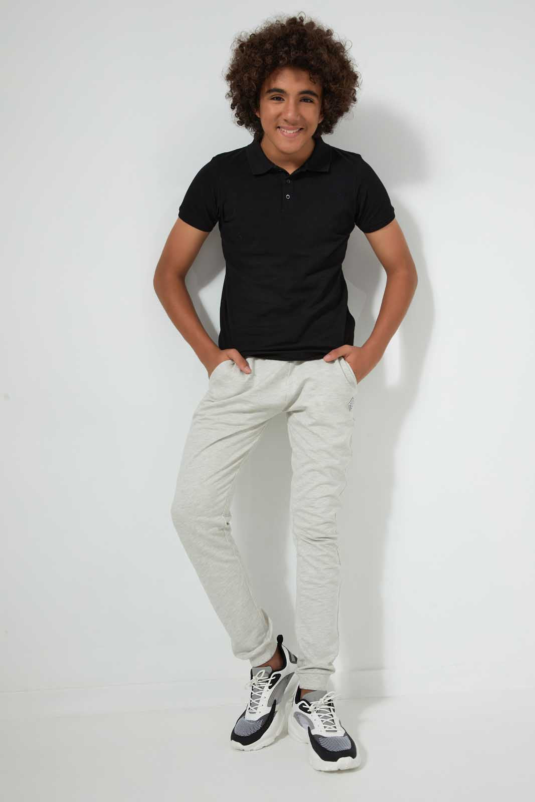Redtag-Black-Basic-Polo-Plain-Senior-Boys-9 to 14 Years