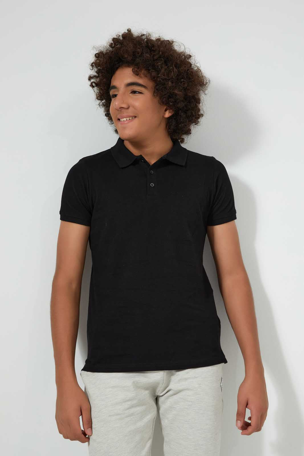 Redtag-Black-Basic-Polo-Plain-Senior-Boys-9 to 14 Years