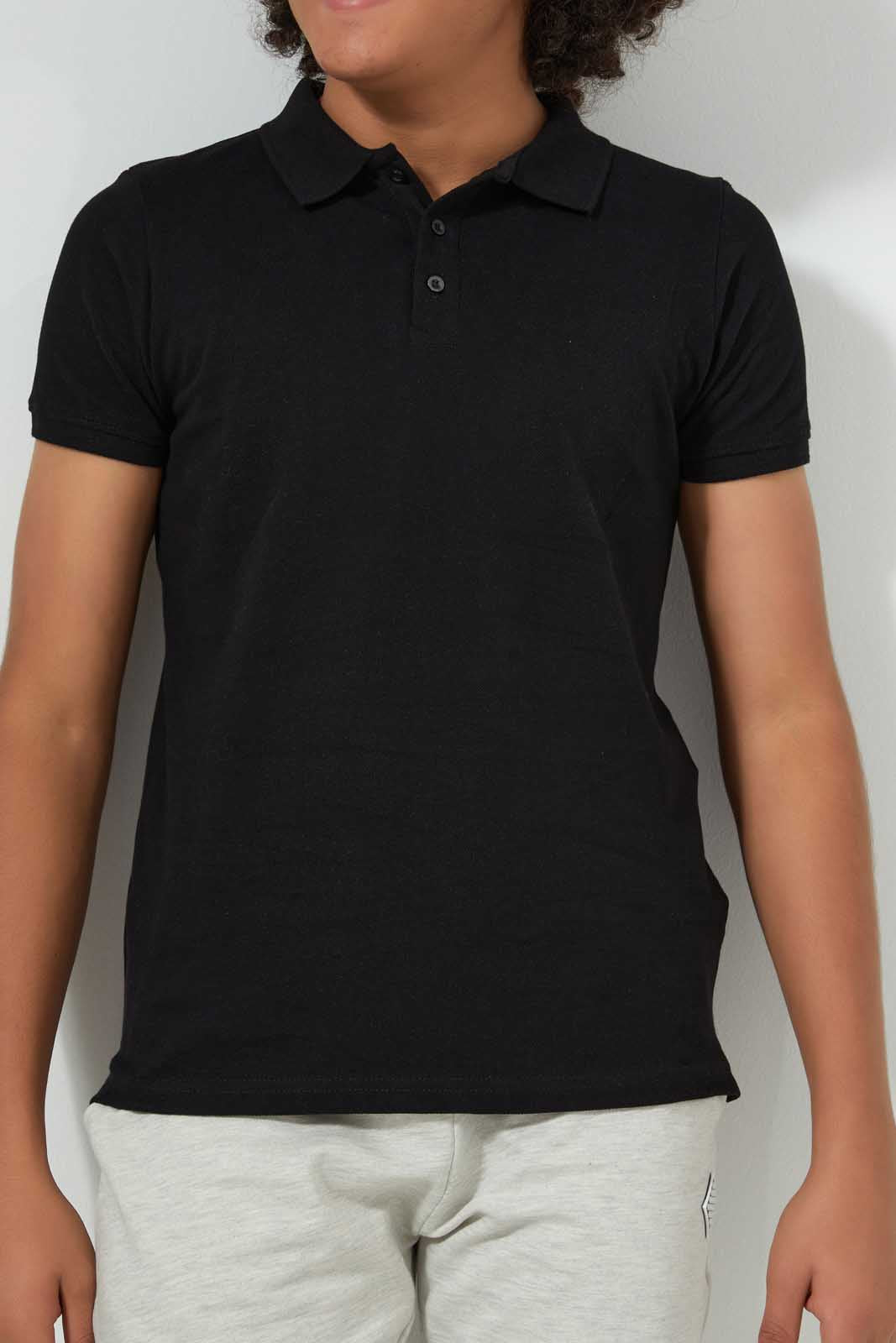 Redtag-Black-Basic-Polo-Plain-Senior-Boys-9 to 14 Years